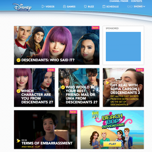 Disney Channel homepage